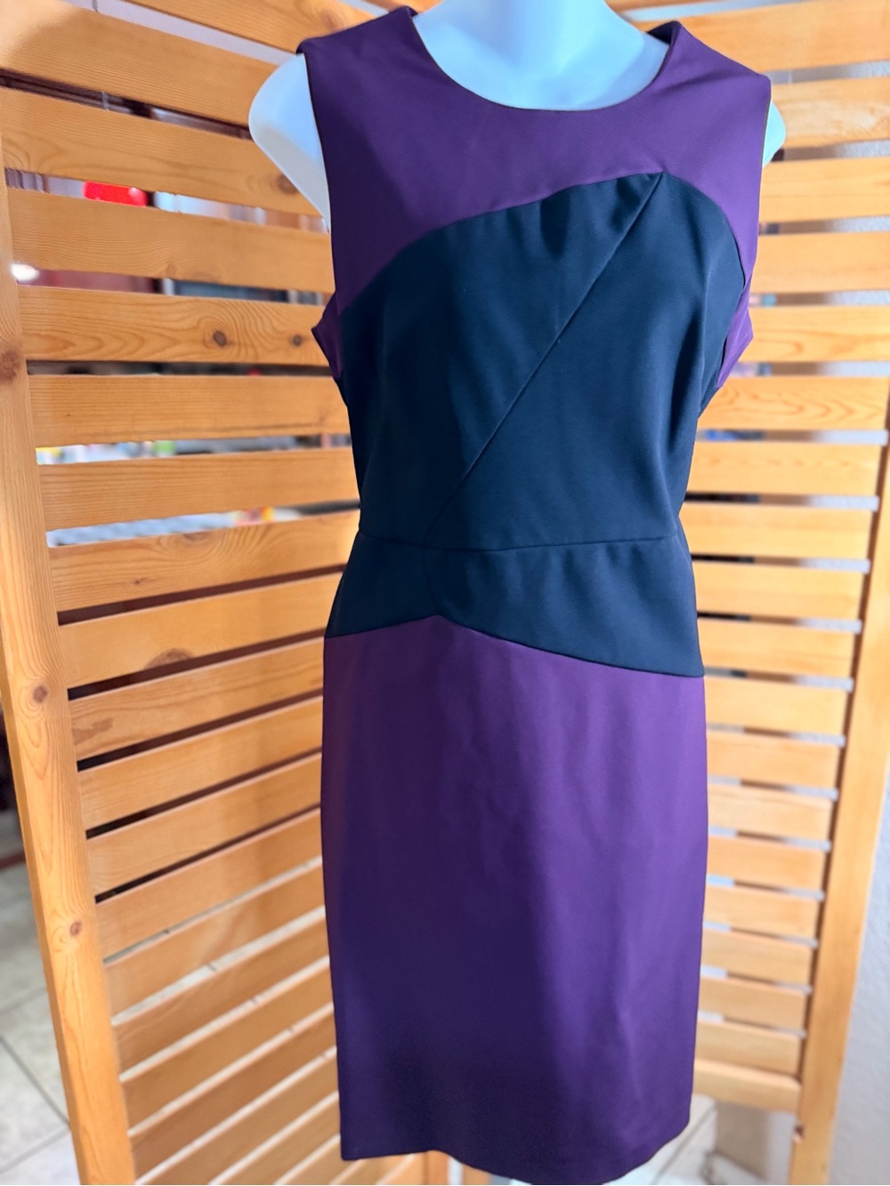 Calvin Klein Purple and Black Colorblock Sheath Dress
